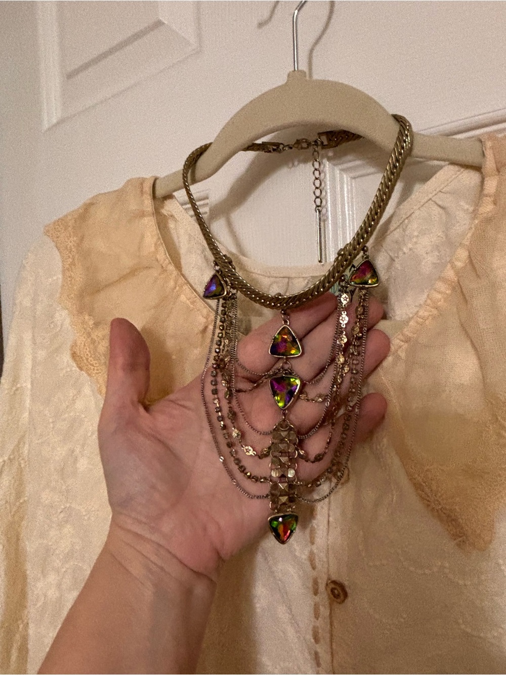 BCBGMaxAzria Gold-Tone Multicolor Iridescent Layered Statement Necklace - Picture 2 of 3